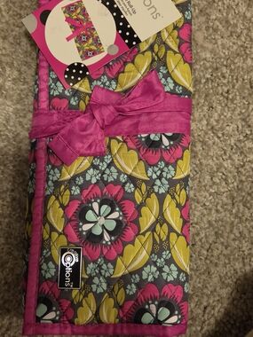 Creative Options Floral Quilted Roll-Up Organizer - Pink, Yellow, Teal on Gray